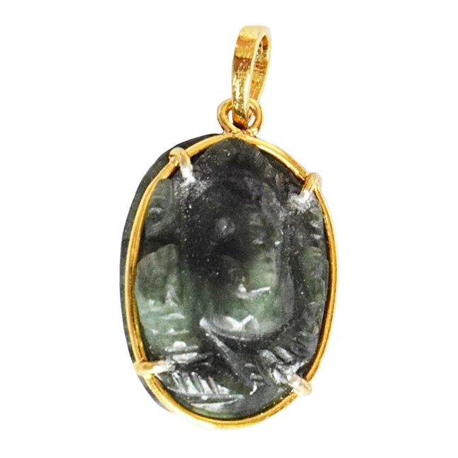 18.97 cts Lord Ganesh God Ganpati Real Natural Emerald Sterling Silver Gold Plated Pendant (SGP117)