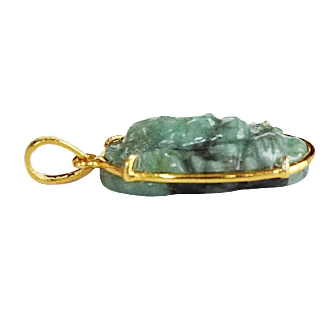 18.78 cts Lord Ganesh God Ganpati Real Natural Emerald Sterling Silver Gold Plated Pendant (SGP119)