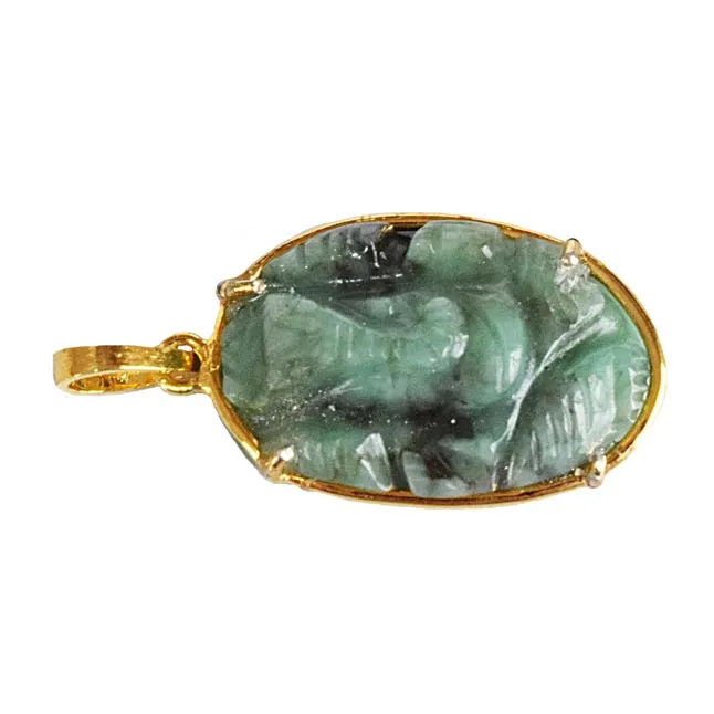 18.78 cts Lord Ganesh God Ganpati Real Natural Emerald Sterling Silver Gold Plated Pendant (SGP119)