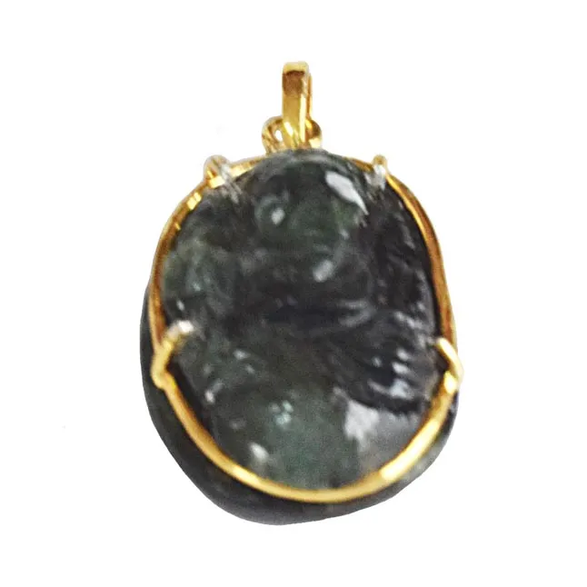 26.02 cts Lord Ganesh God Ganpati Real Natural Emerald Sterling Silver Gold Plated Pendant (SGP120)