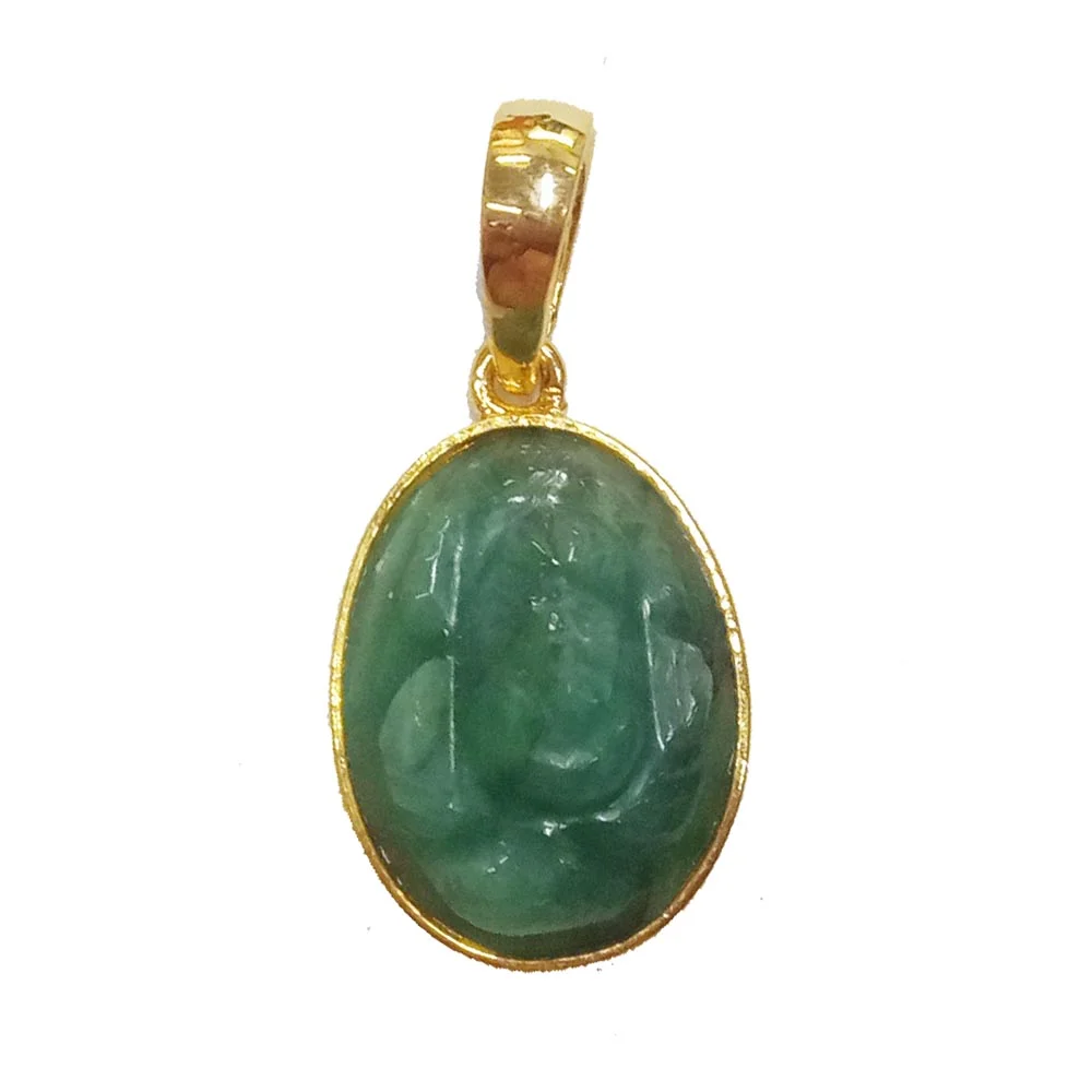 7.94 cts Lord Ganesh God Ganpati Real Natural Emerald Sterling Silver Gold Plated Pendant (SGP122)