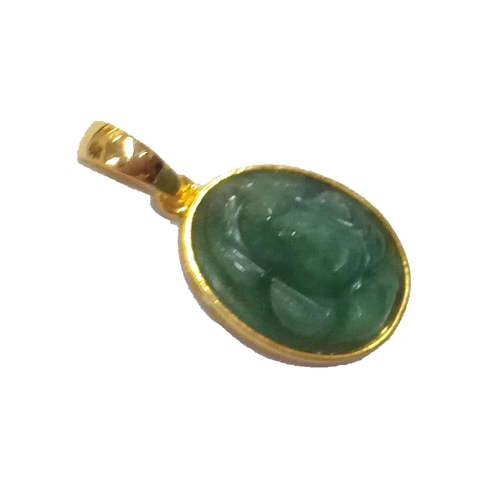 7.94 cts Lord Ganesh God Ganpati Real Natural Emerald Sterling Silver Gold Plated Pendant (SGP122)
