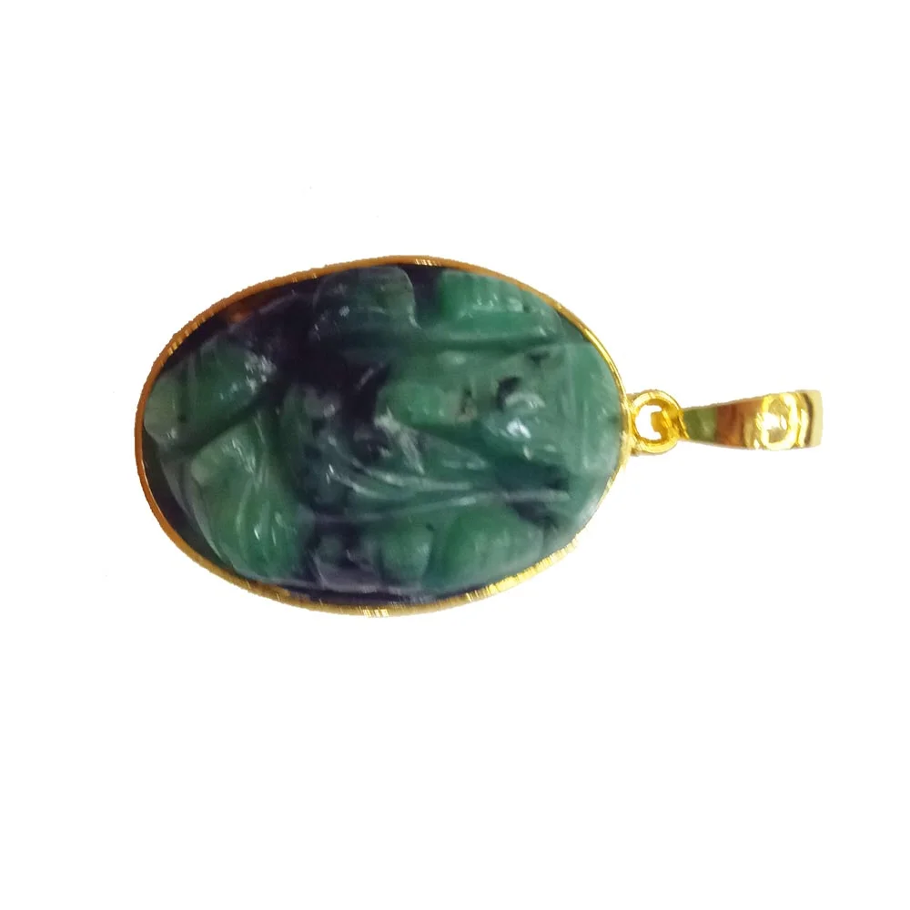 25.91 cts Lord Ganesh God Ganpati Real Natural Emerald Sterling Silver Gold Plated Pendant (SGP123)