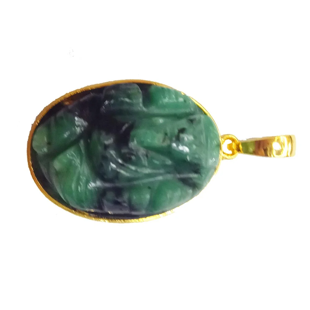 25.91 cts Lord Ganesh God Ganpati Real Natural Emerald Sterling Silver Gold Plated Pendant (SGP123)