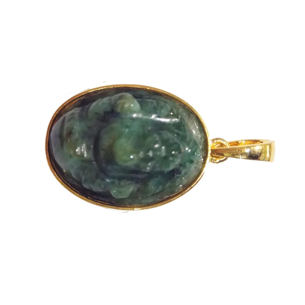 19.46 cts Lord Ganesh God Ganpati Real Natural Emerald Sterling Silver Gold Plated Pendant (SGP124)