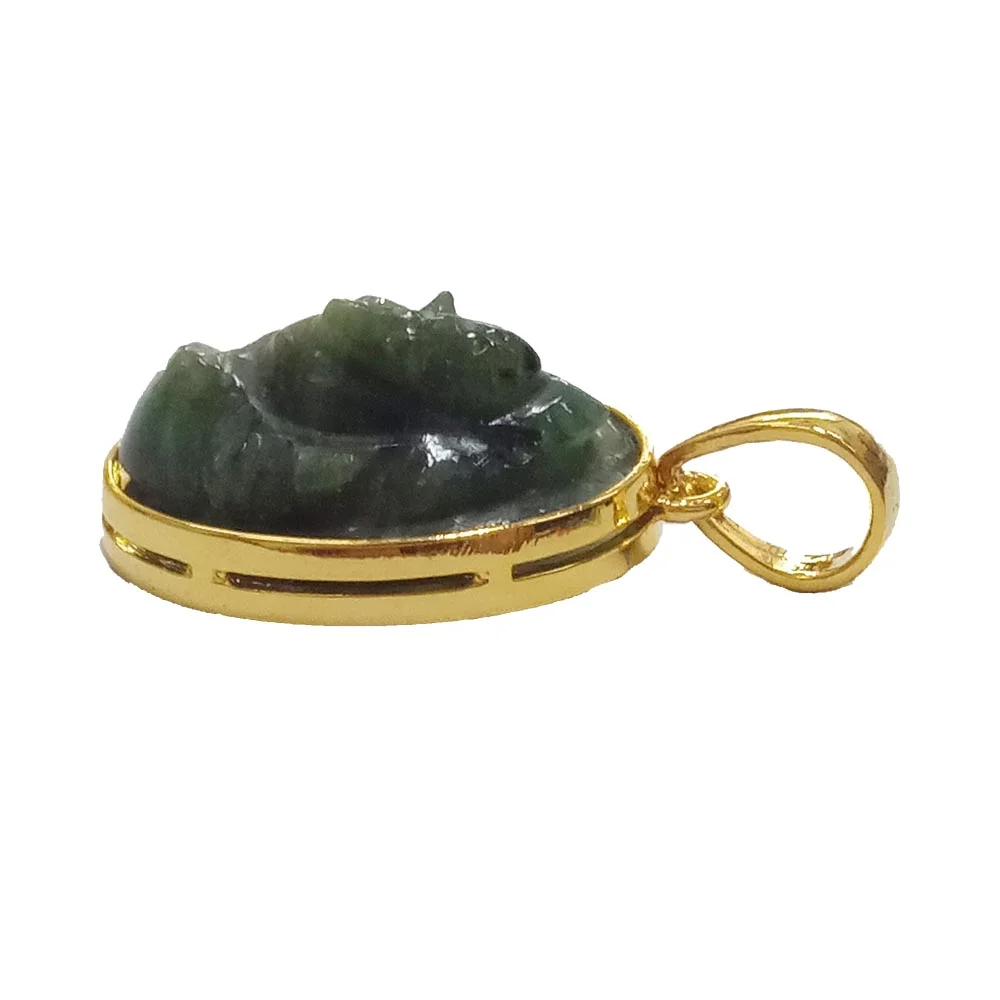 19.46 cts Lord Ganesh God Ganpati Real Natural Emerald Sterling Silver Gold Plated Pendant (SGP124)