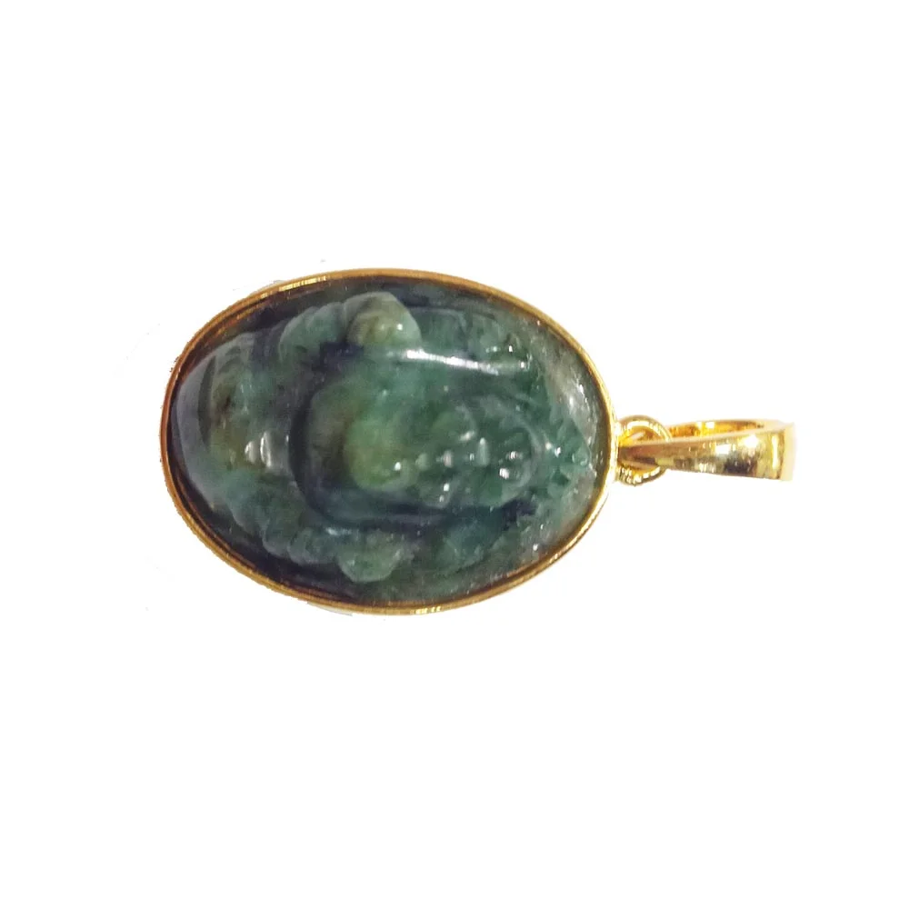 19.46 cts Lord Ganesh God Ganpati Real Natural Emerald Sterling Silver Gold Plated Pendant (SGP124)