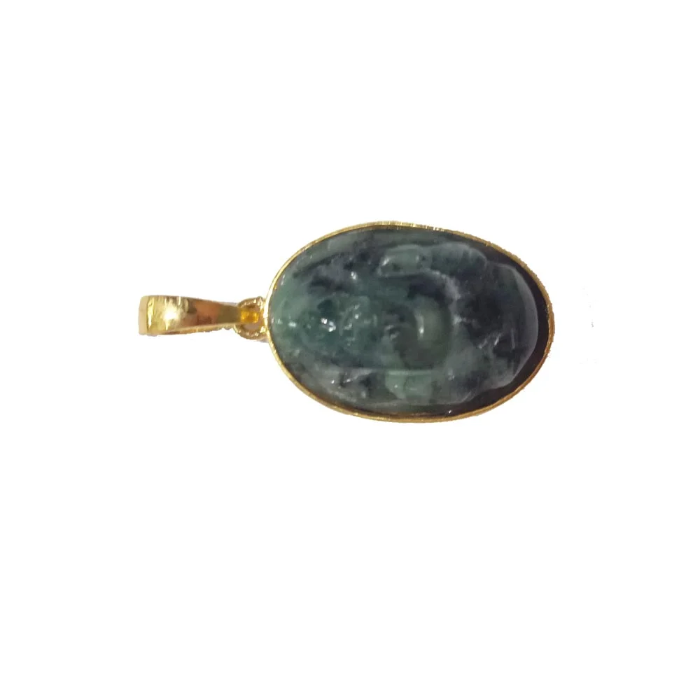 18.02 cts Lord Ganesh God Ganpati Real Natural Emerald Sterling Silver Gold Plated Pendant (SGP125)