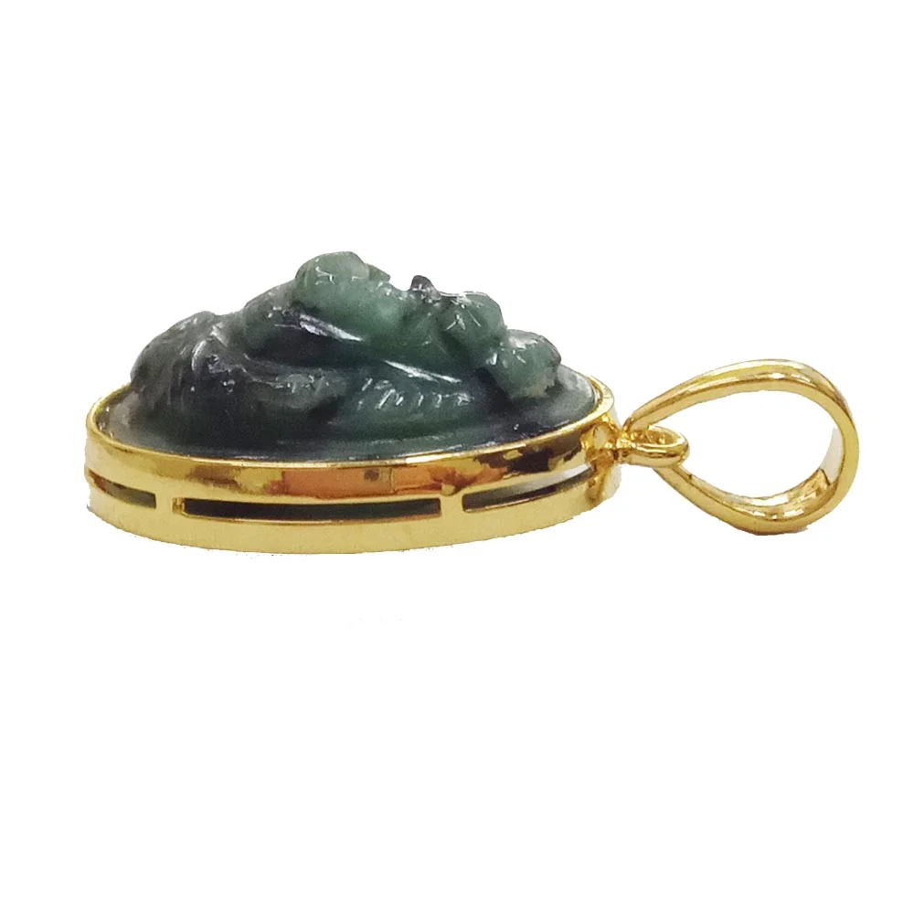 20.44 cts Lord Ganesh God Ganpati Real Natural Emerald Sterling Silver Gold Plated Pendant (SGP126)