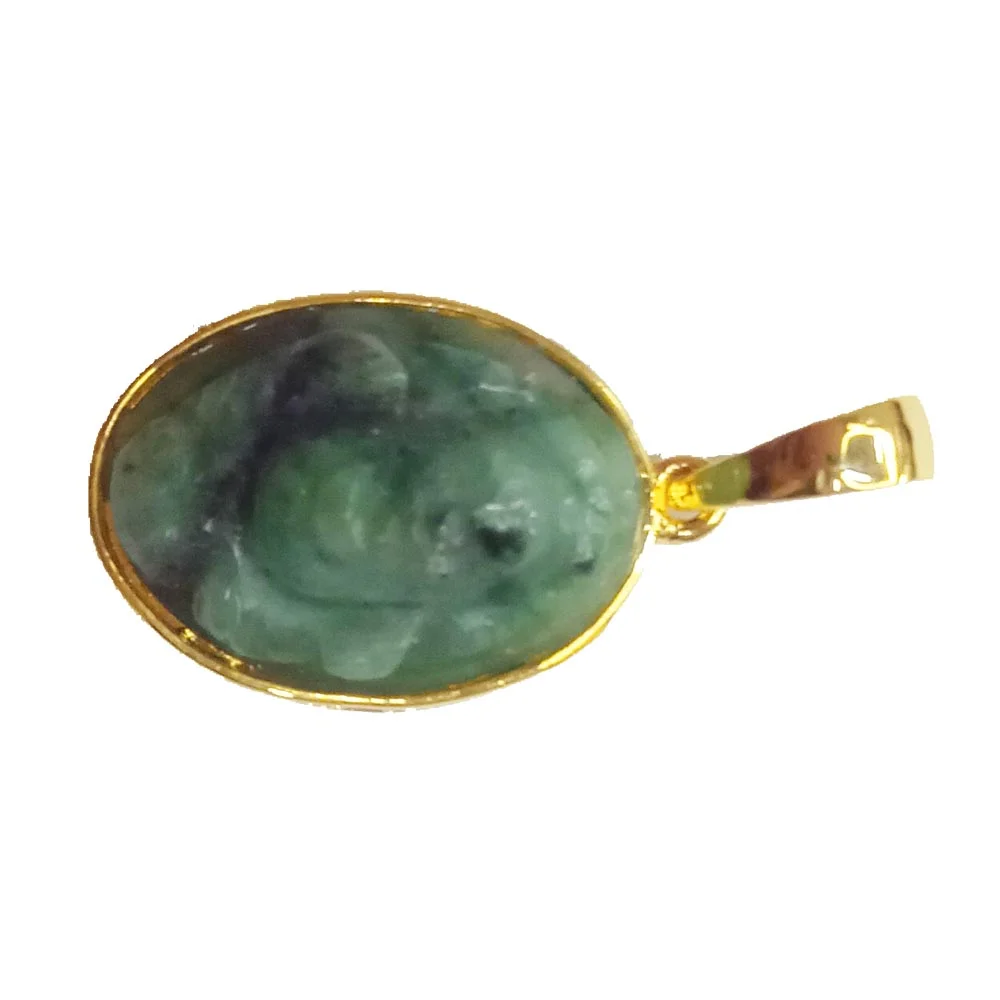 10.19 cts Lord Ganesh God Ganpati Real Natural Emerald Sterling Silver Gold Plated Pendant (SGP127)