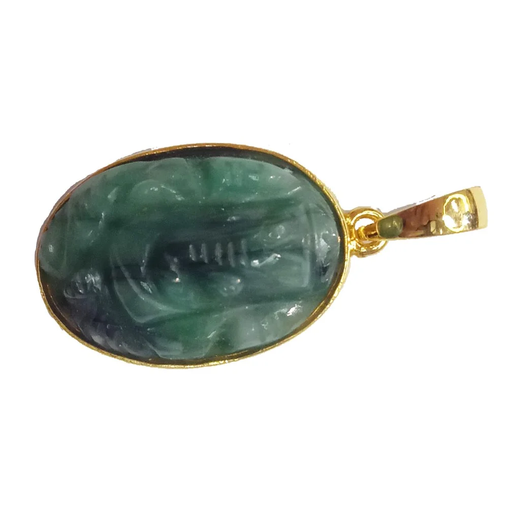 18.8 cts Lord Ganesh God Ganpati Real Natural Emerald Sterling Silver Gold Plated Pendant (SGP128)