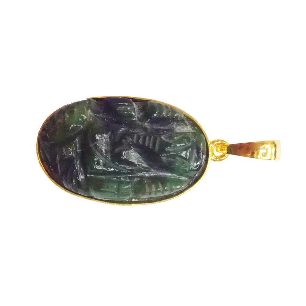18.28 cts Lord Ganesh God Ganpati Real Natural Emerald Sterling Silver Gold Plated Pendant (SGP129)