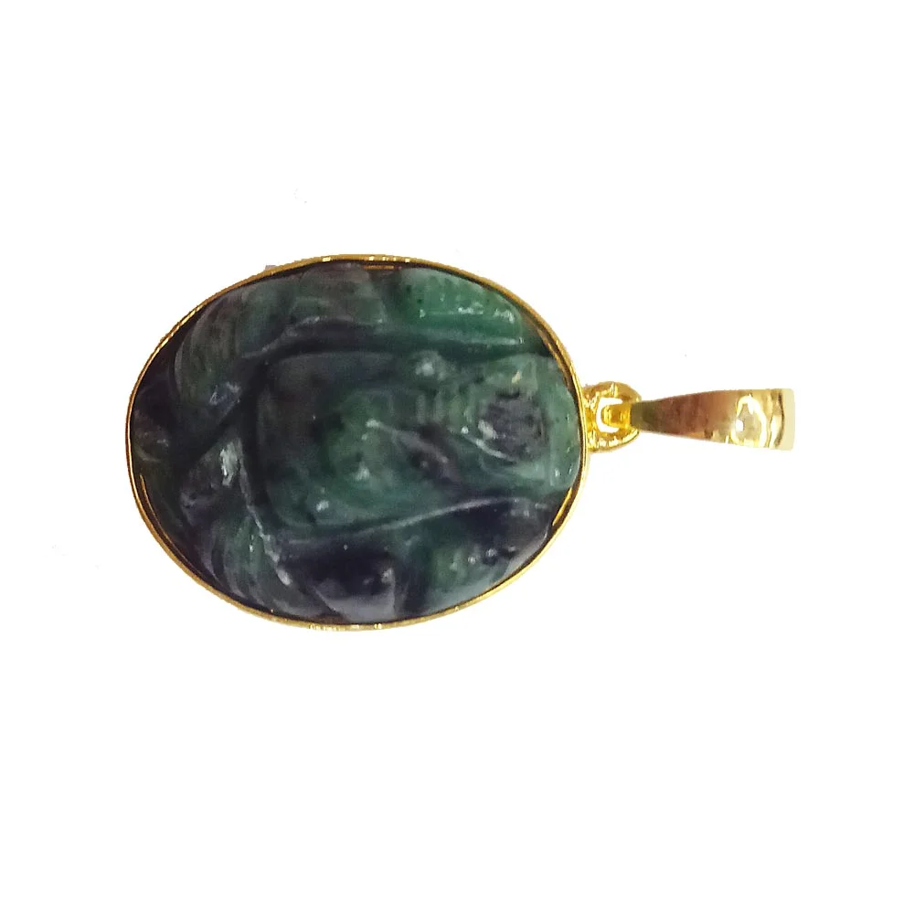 23.34 cts Lord Ganesh God Ganpati Real Natural Emerald Sterling Silver Gold Plated Pendant (SGP130)