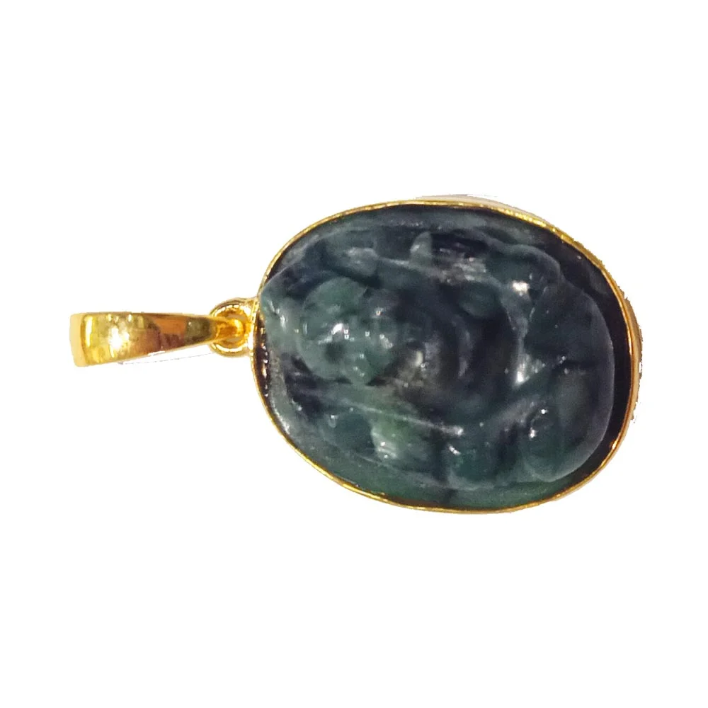 21.61 cts Lord Ganesh God Ganpati Real Natural Emerald Sterling Silver Gold Plated Pendant (SGP131)