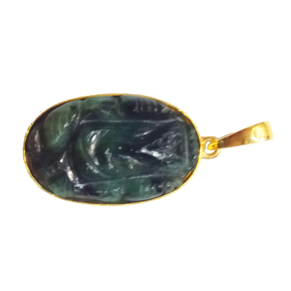 19.17 cts Lord Ganesh God Ganpati Real Natural Emerald Sterling Silver Gold Plated Pendant (SGP132)