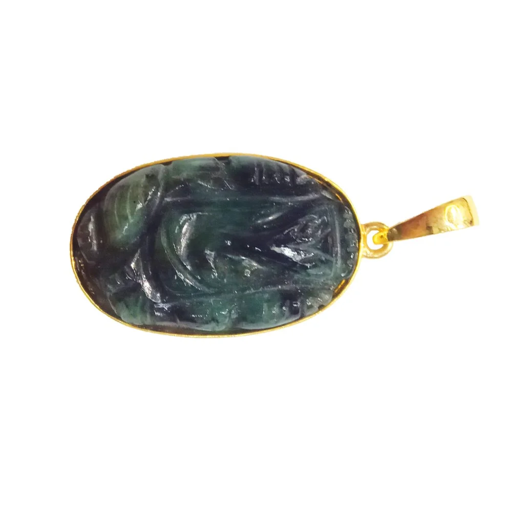 19.17 cts Lord Ganesh God Ganpati Real Natural Emerald Sterling Silver Gold Plated Pendant (SGP132)