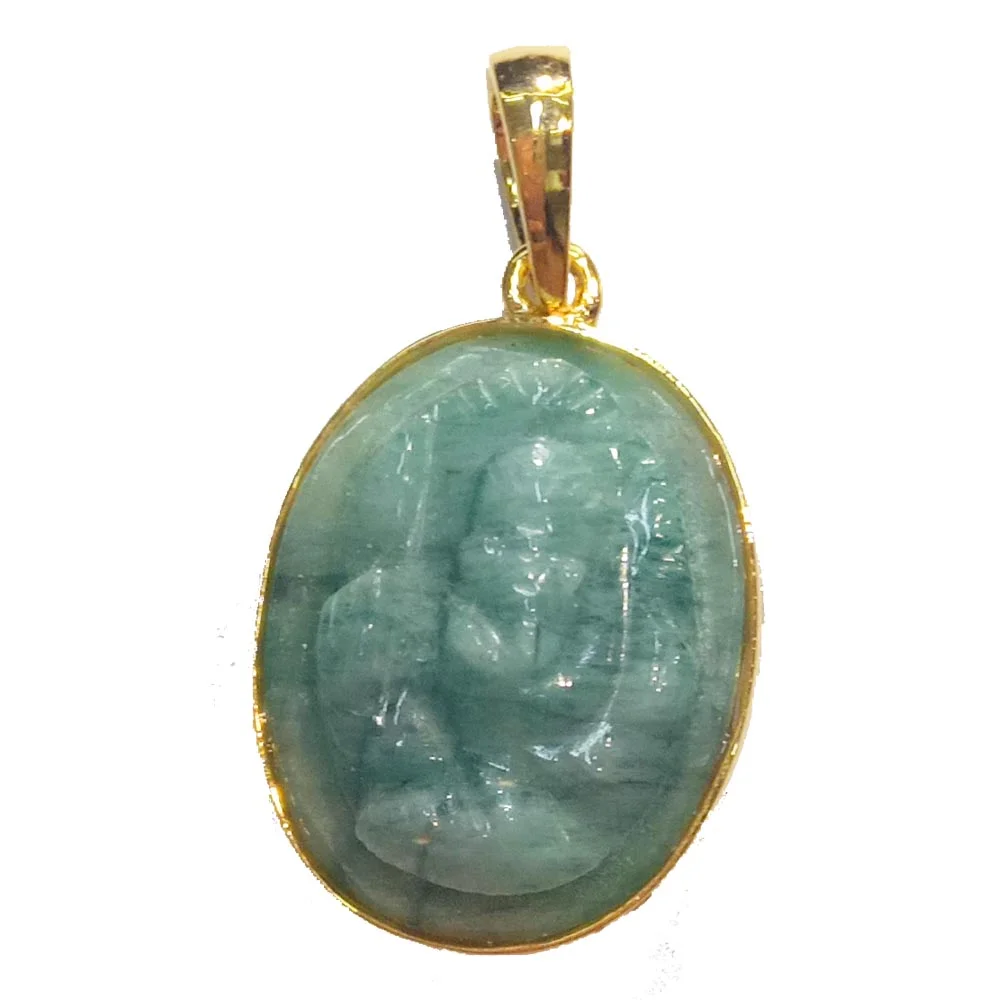 14.66 cts Lord Ganesh God Ganpati Real Natural Emerald Sterling Silver Gold Plated Pendant (SGP133)