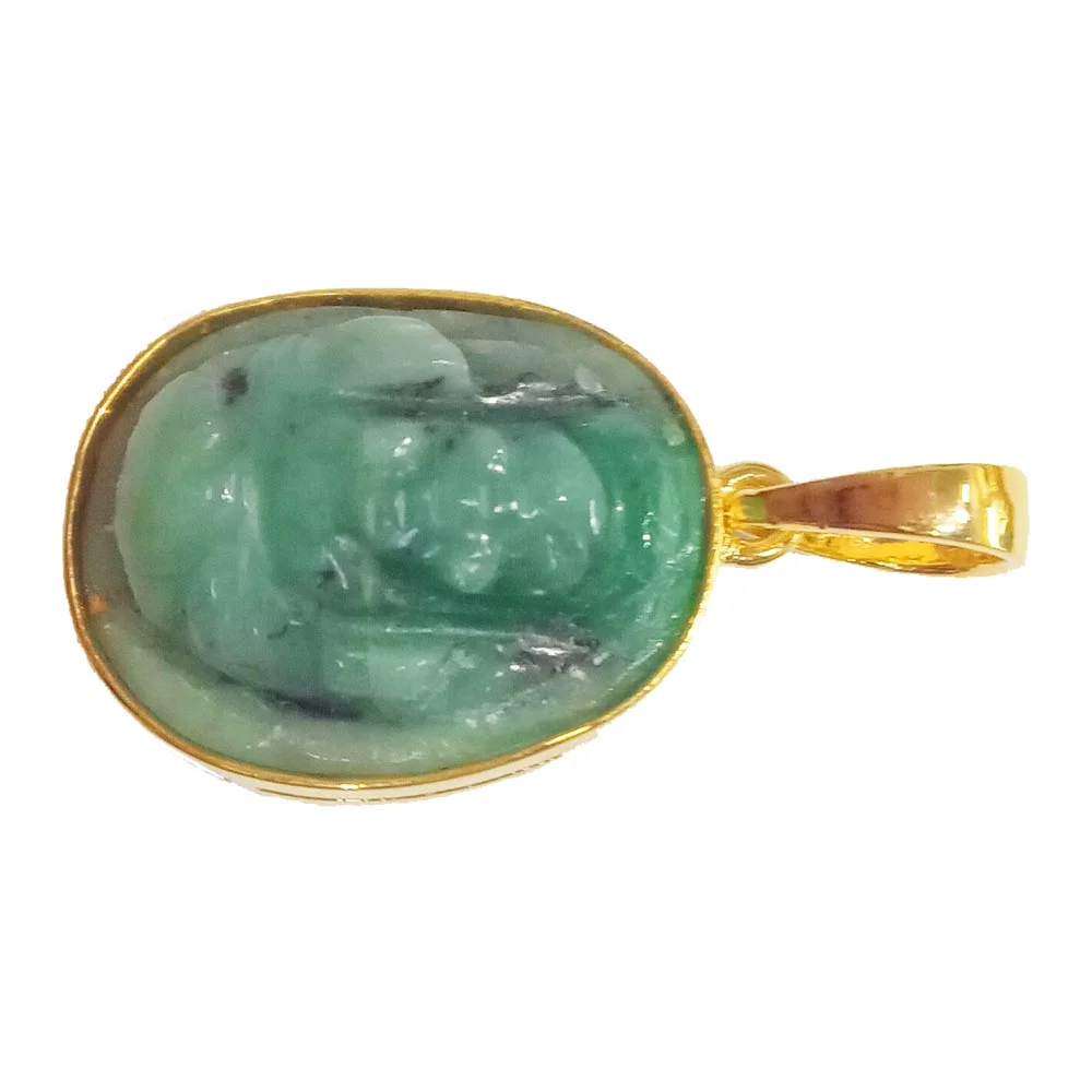 16.05 cts Lord Ganesh God Ganpati Real Natural Emerald Sterling Silver Gold Plated Pendant (SGP134)