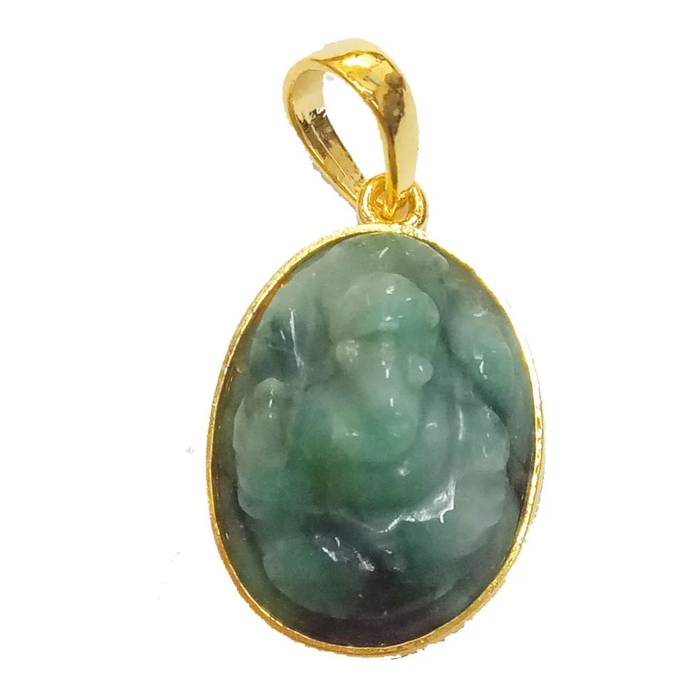 15.64 cts Lord Ganesh God Ganpati Real Natural Emerald Sterling Silver Gold Plated Pendant (SGP135)