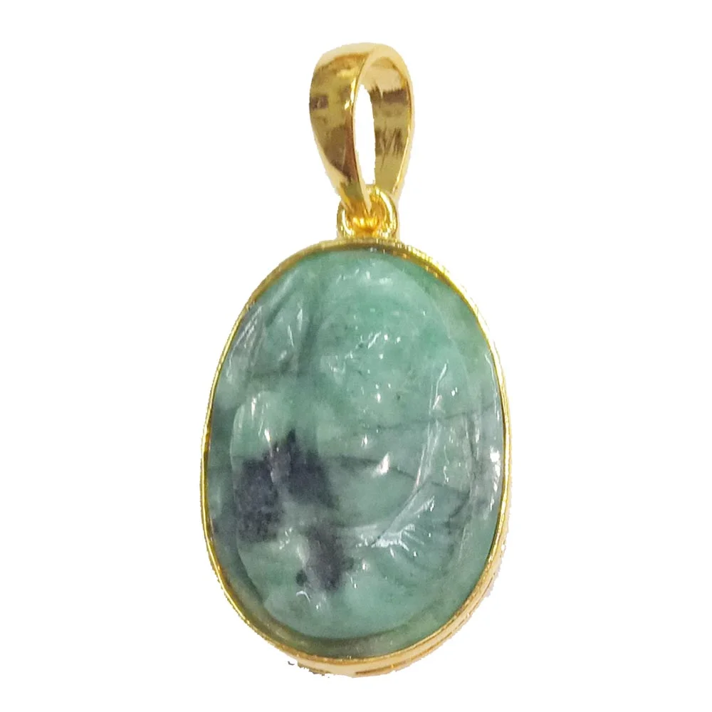 15.11 cts Lord Ganesh God Ganpati Real Natural Emerald Sterling Silver Gold Plated Pendant (SGP136)