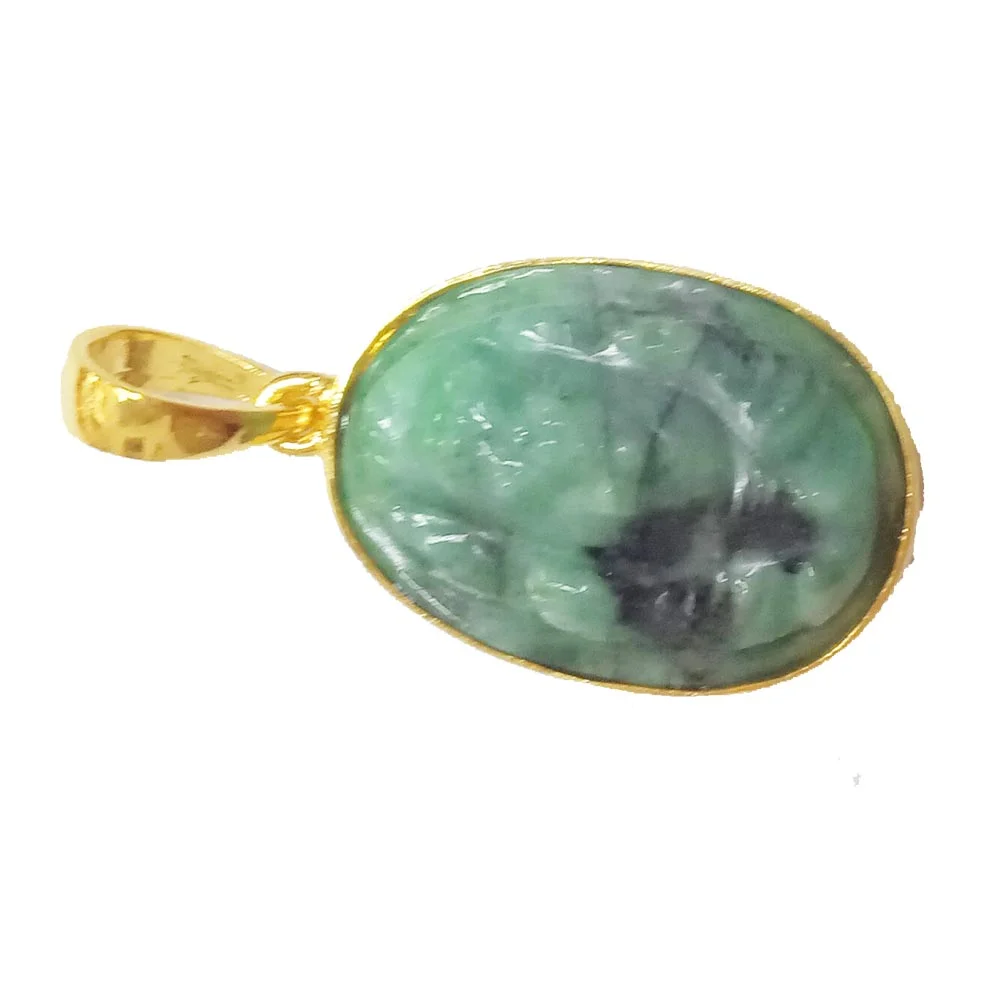 15.11 cts Lord Ganesh God Ganpati Real Natural Emerald Sterling Silver Gold Plated Pendant (SGP136)
