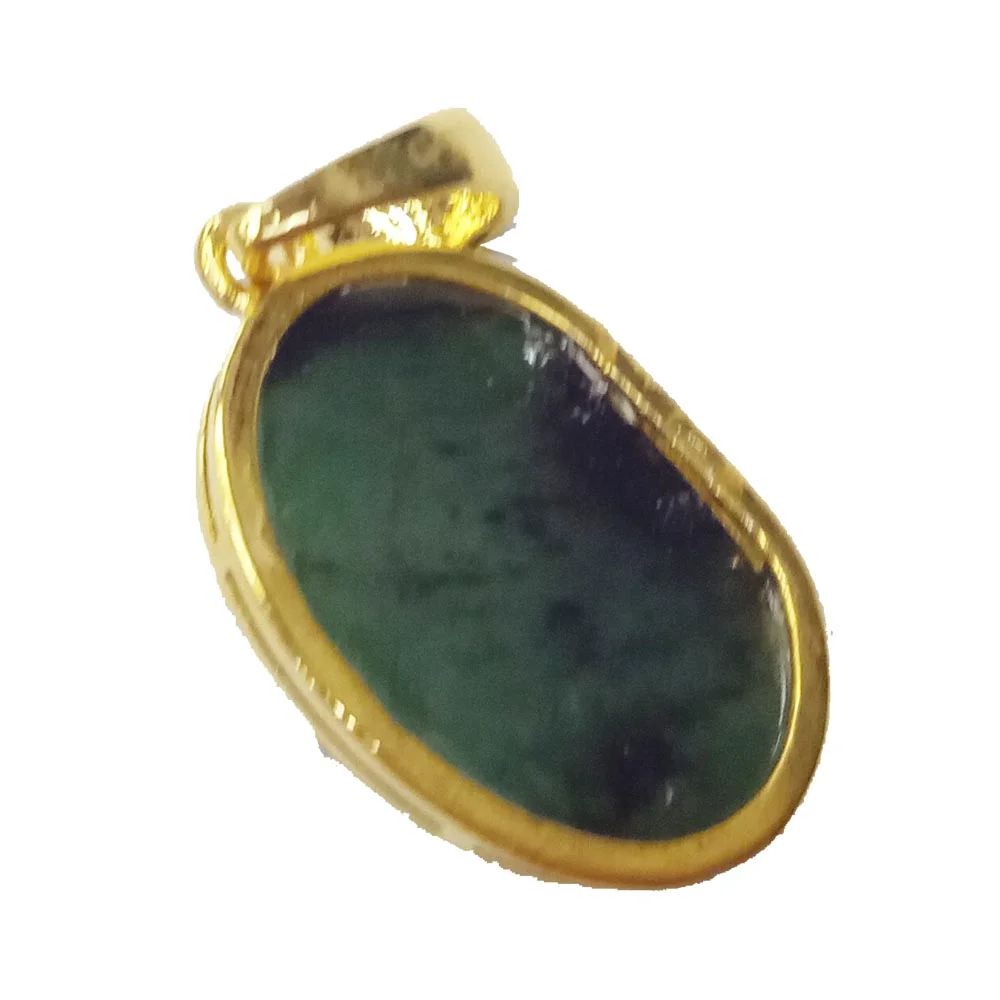 11.99 cts Lord Ganesh God Ganpati Real Natural Emerald Sterling Silver Gold Plated Pendant (SGP137)