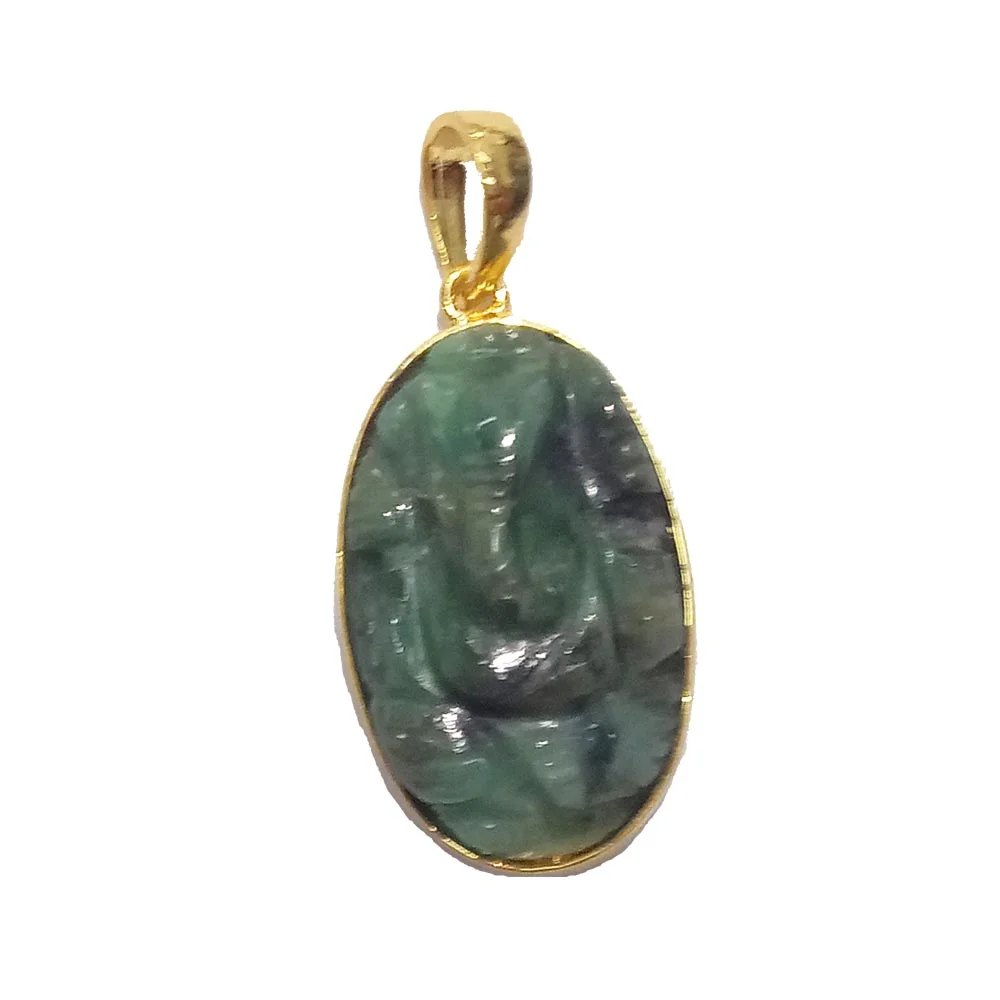 22.55 cts Lord Ganesh God Ganpati Real Natural Emerald Sterling Silver Gold Plated Pendant (SGP138)