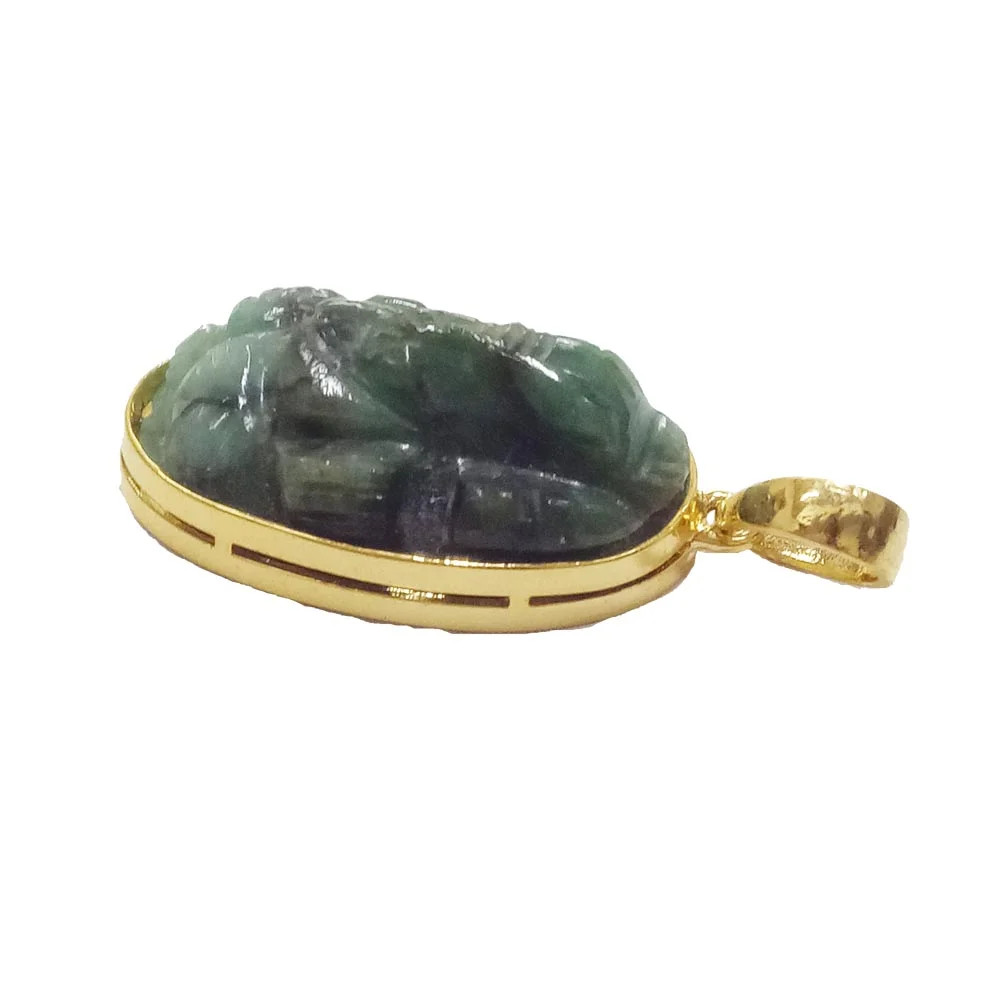 22.55 cts Lord Ganesh God Ganpati Real Natural Emerald Sterling Silver Gold Plated Pendant (SGP138)