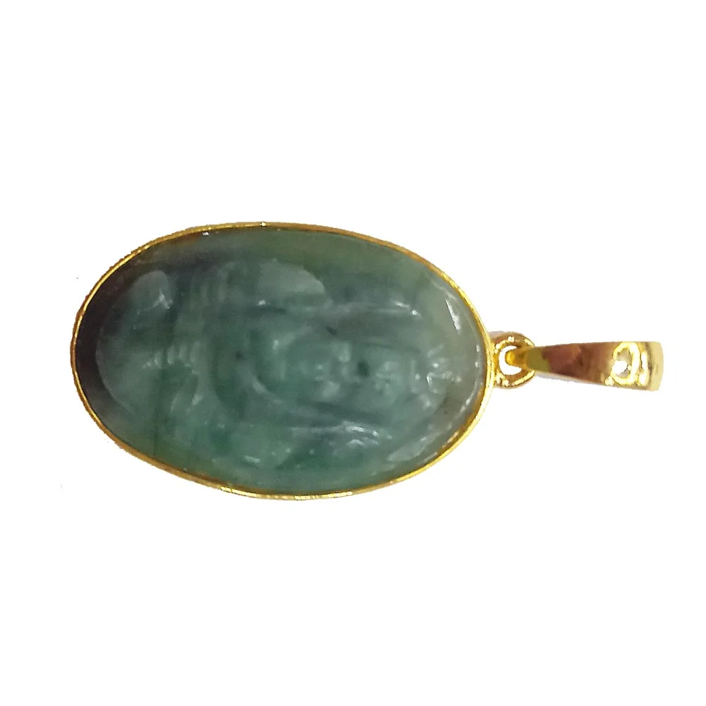 14.78 cts Lord Ganesh God Ganpati Real Natural Emerald Sterling Silver Gold Plated Pendant (SGP139)
