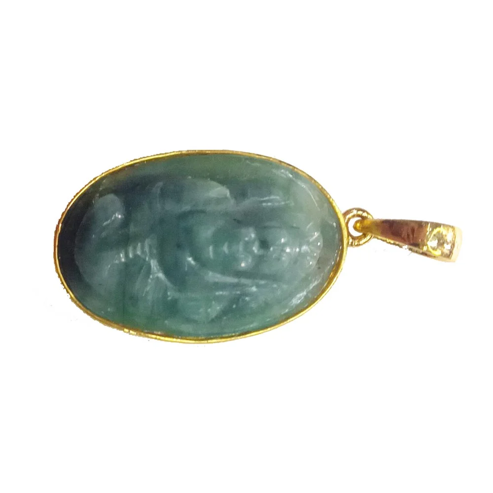 14.78 cts Lord Ganesh God Ganpati Real Natural Emerald Sterling Silver Gold Plated Pendant (SGP139)
