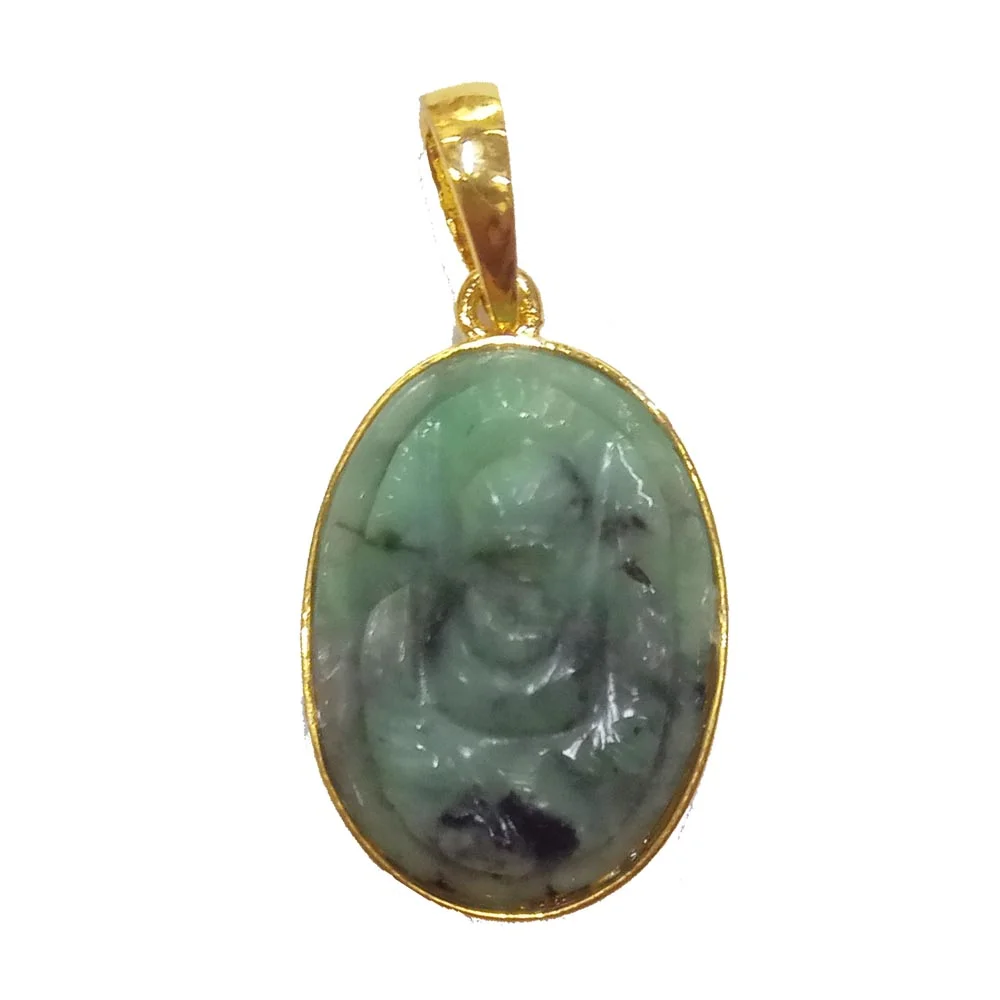 14.03 cts Lord Ganesh God Ganpati Real Natural Emerald Sterling Silver Gold Plated Pendant (SGP140)