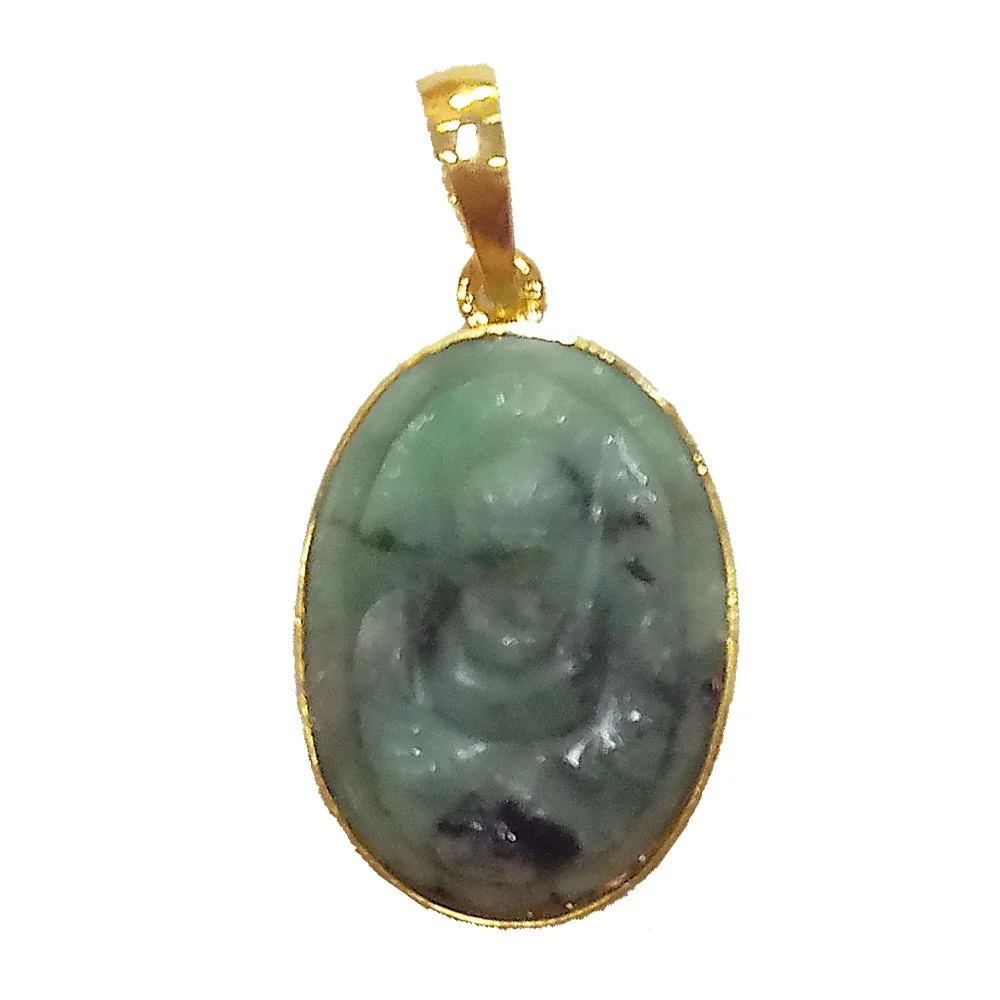 14.03 cts Lord Ganesh God Ganpati Real Natural Emerald Sterling Silver Gold Plated Pendant (SGP140)