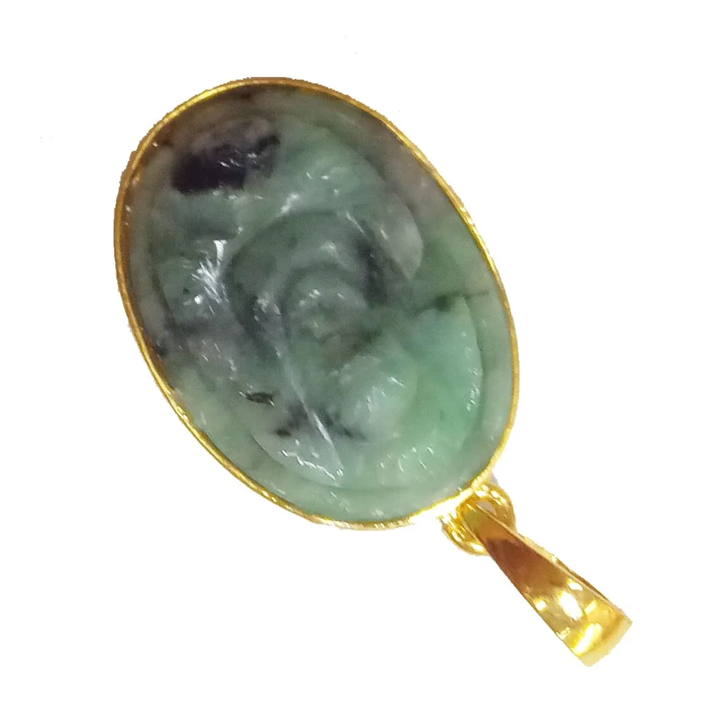14.03 cts Lord Ganesh God Ganpati Real Natural Emerald Sterling Silver Gold Plated Pendant (SGP140)