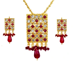 Enchanting Red Polki Jewelry Set (SJK177)