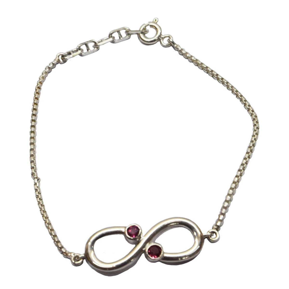 Real Pink Round Rhodolite Infinity Sterling Silver Bracelet for Women and Girls (SLBR14)