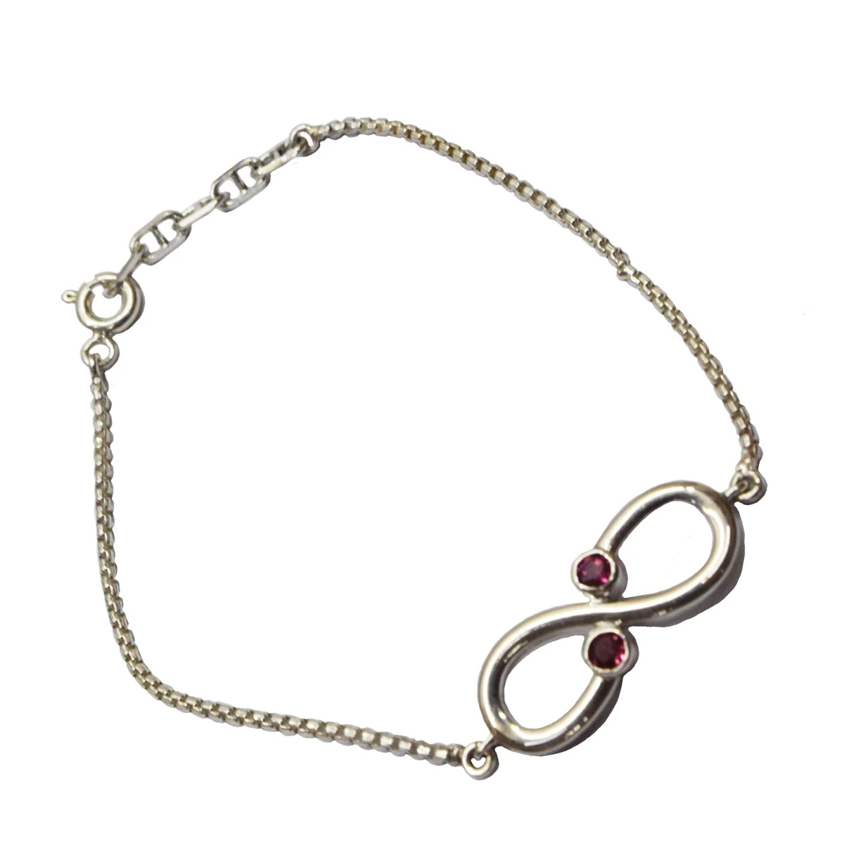 Real Pink Round Rhodolite Infinity Sterling Silver Bracelet for Women and Girls (SLBR14)