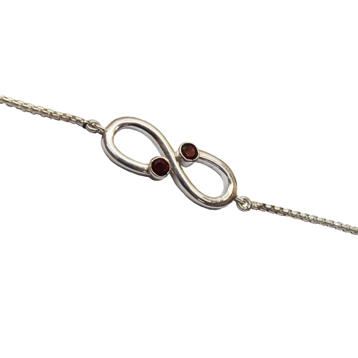 Real Round Red Garnet Infinity Sterling Silver Bracelet for Women and Girls (SLBR15)