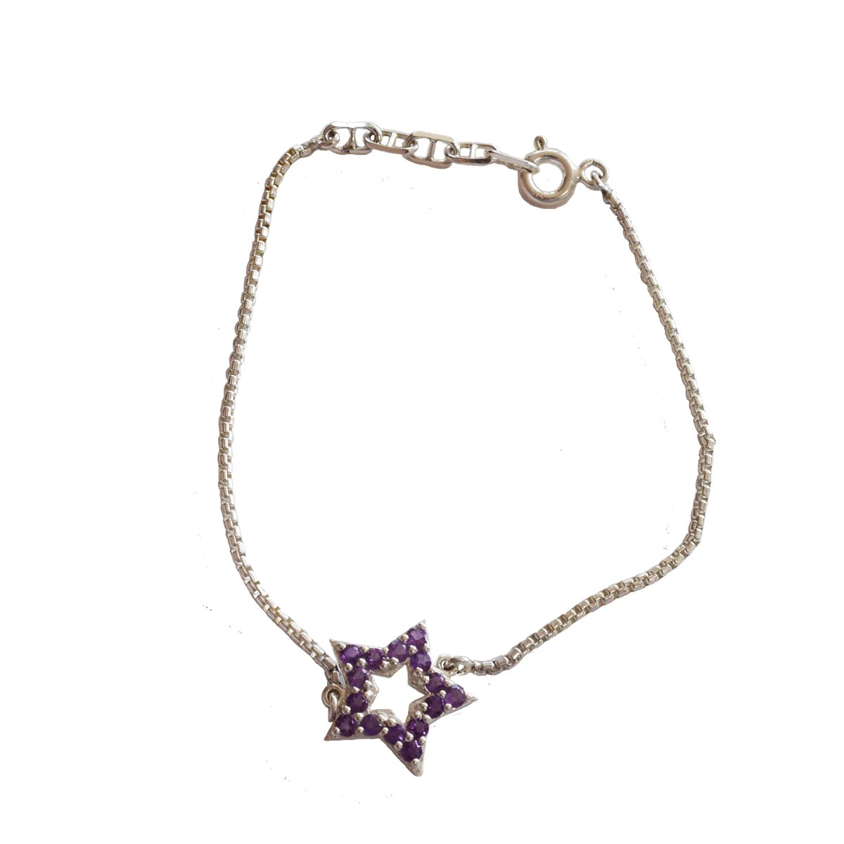 Real Purple Amethyst Star Sterling Silver Bracelet for Women and Girls (SLBR16)