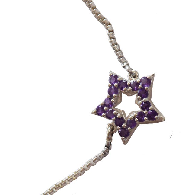 Real Purple Amethyst Star Sterling Silver Bracelet for Women and Girls (SLBR16)