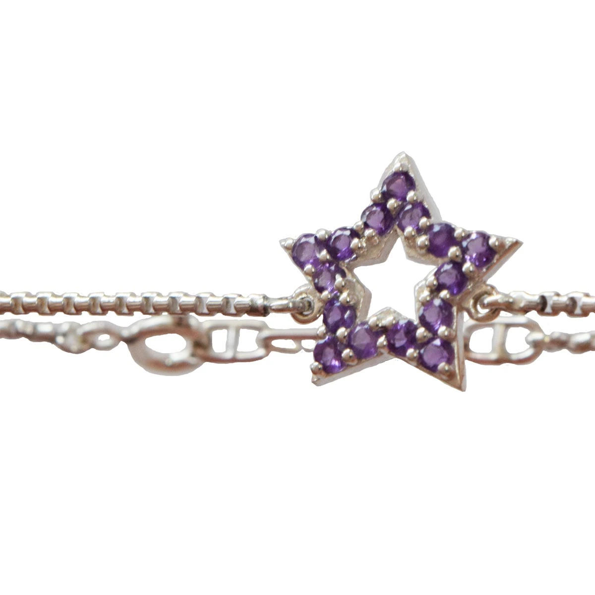 Real Purple Amethyst Star Sterling Silver Bracelet for Women and Girls (SLBR16)