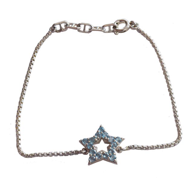 Real Round Blue Topaz Star Sterling Silver Bracelet for Women and Girls (SLBR17)