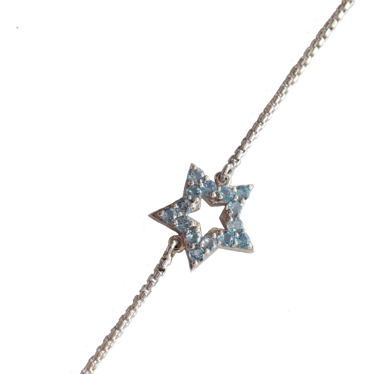Real Round Blue Topaz Star Sterling Silver Bracelet for Women and Girls (SLBR17)
