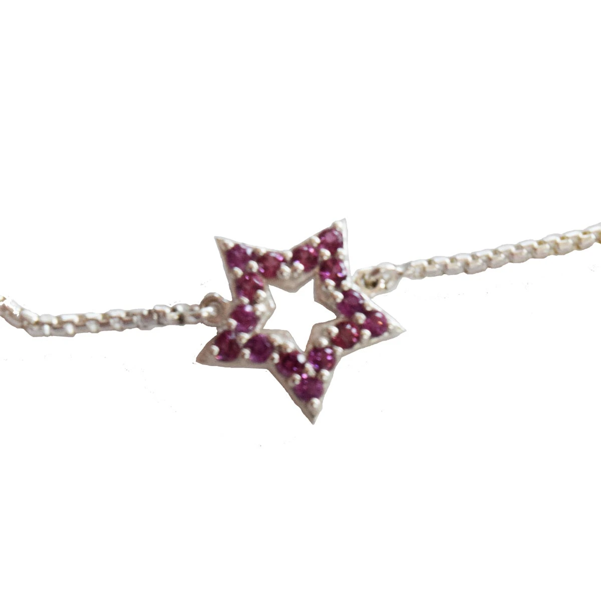 Real Pink Round Rhodolite Star Sterling Silver Bracelet for Women and Girls (SLBR18)