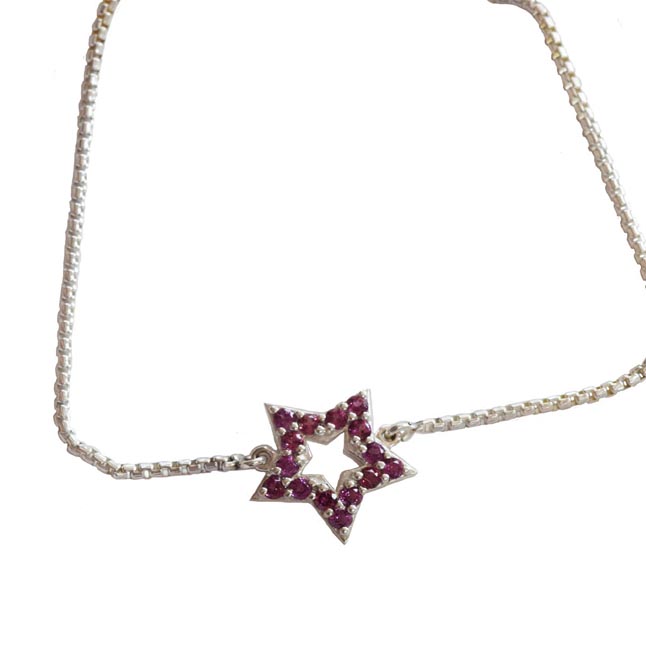 Real Pink Round Rhodolite Star Sterling Silver Bracelet for Women and Girls (SLBR18)