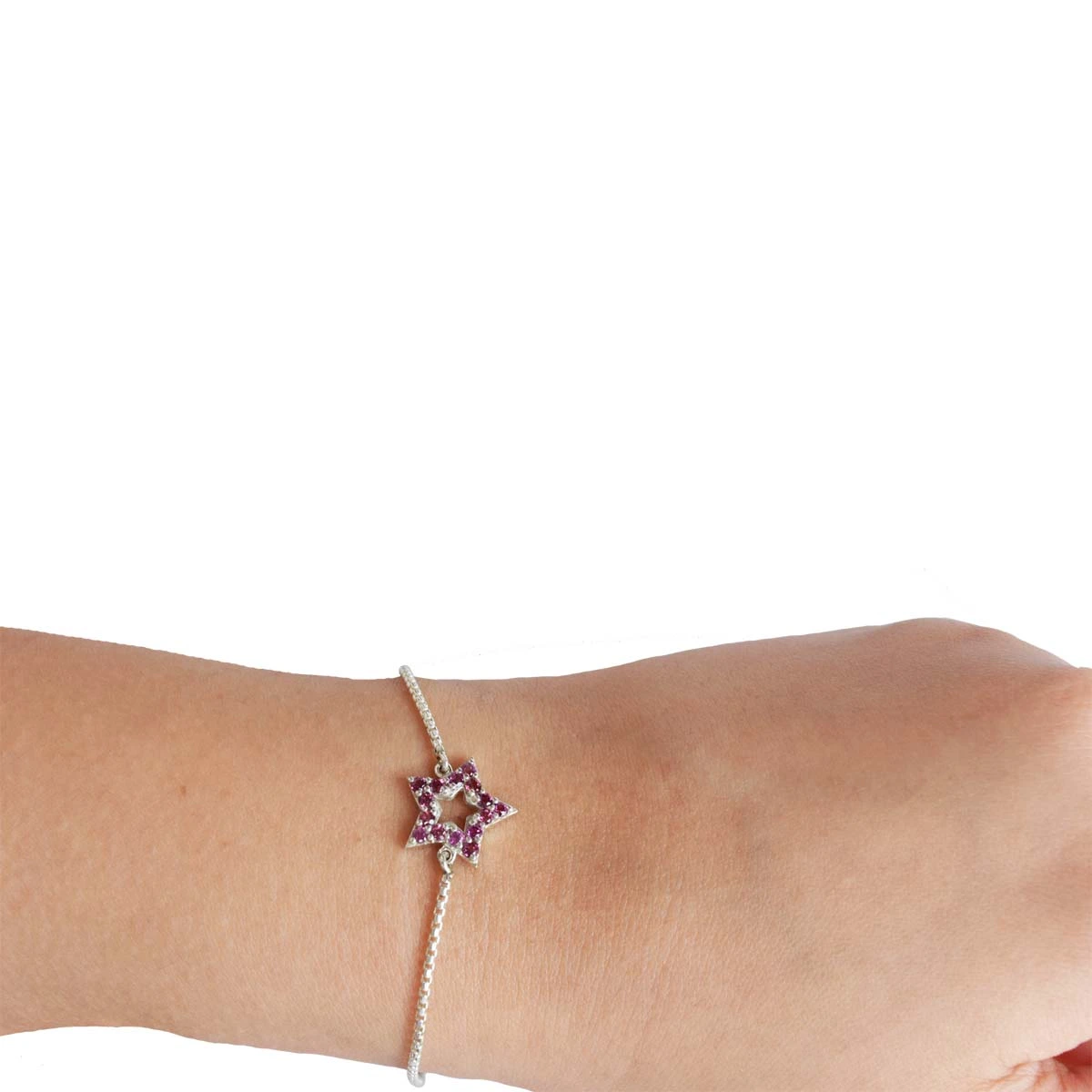 Real Pink Round Rhodolite Star Sterling Silver Bracelet for Women and Girls (SLBR18)