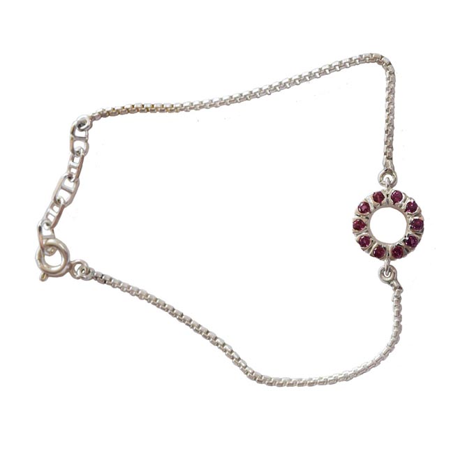 Real Pink Round Rhodolite Halo Sterling Silver Bracelet for Women and Girls (SLBR19)
