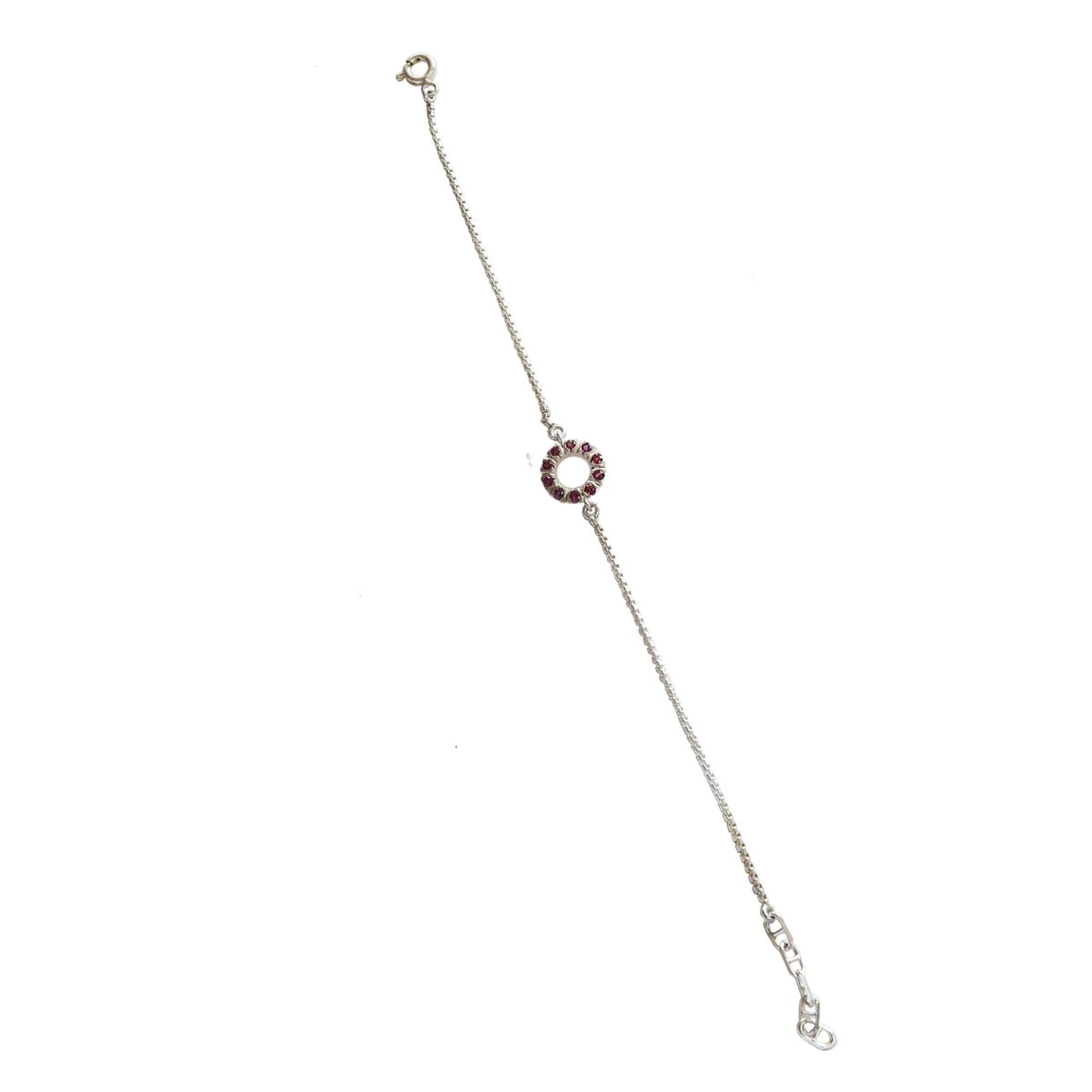 Real Pink Round Rhodolite Halo Sterling Silver Bracelet for Women and Girls (SLBR19)