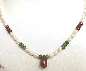 SN -447 Coral Hues -Precious Stone Necklace