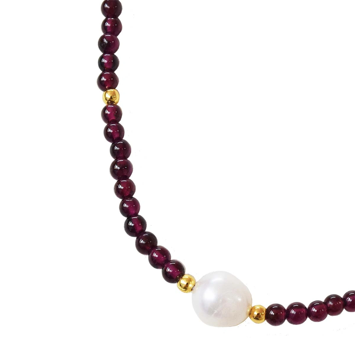 Single Line Garnet Necklace with Pearl Centre and Gold Beads (SN1000)