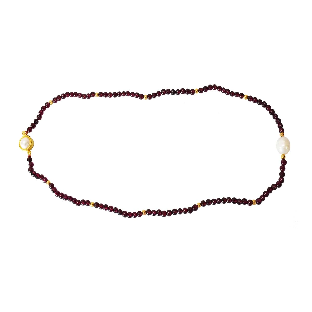 Single Line Garnet Necklace with Pearl Centre and Gold Beads (SN1000)